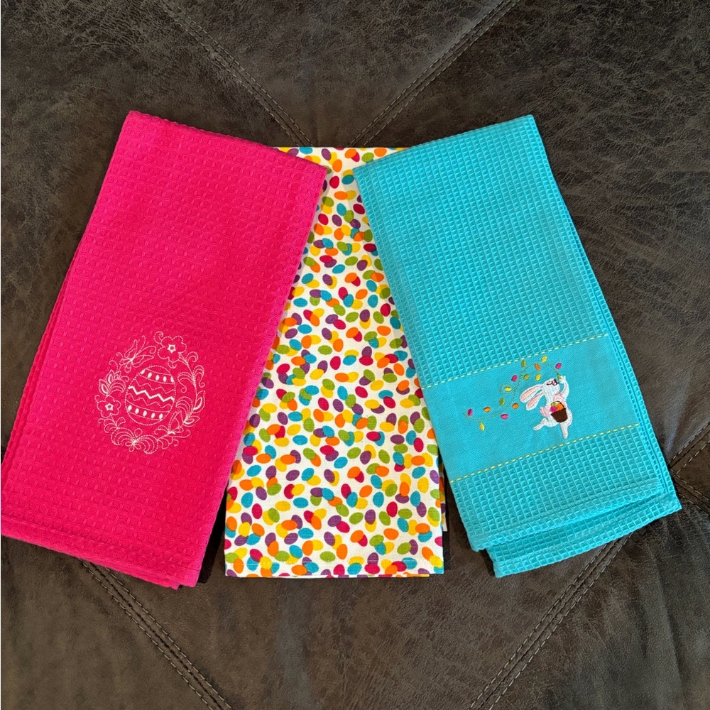 Amy Biggers Design Design Easter Waffle & Cotton Kitchen Tea Towels Set/3 NEW